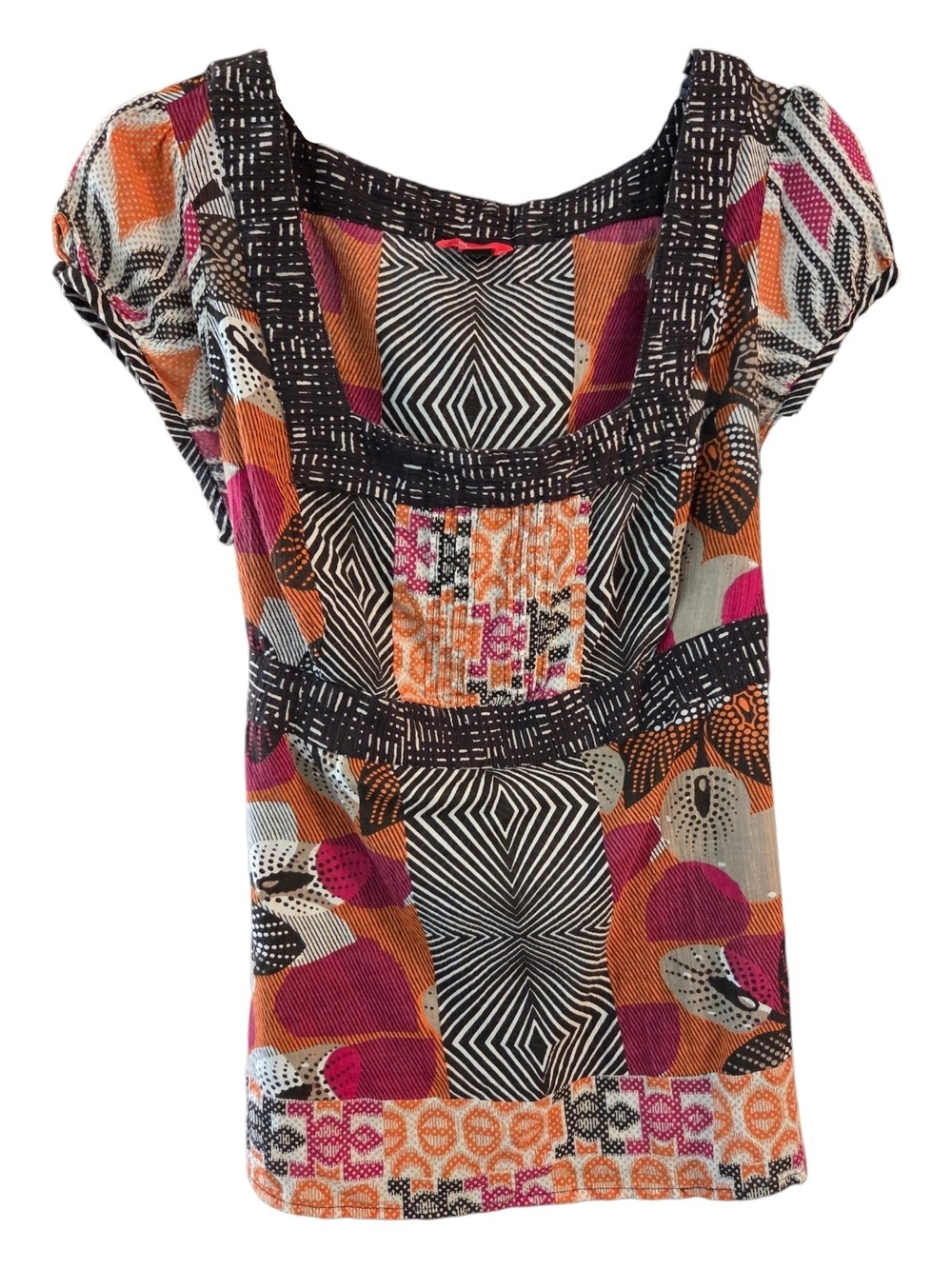 Rare Find Vintage Monsoon Multi-Color Patterned Scoop Neck Top w/ Back Tie-Sz 12